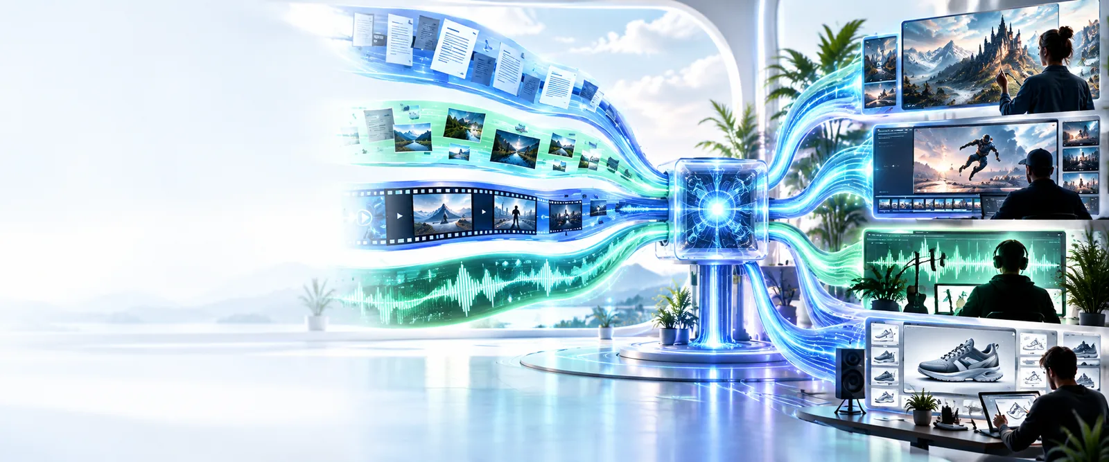 Visuel abstrait d’un workflow d’IA